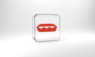 Red Homemade pie icon isolated on grey background. Glass square button. 3d illustration 3D render.