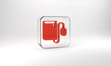 Red Electronic book with mouse icon isolated on grey background. Online education concept. E-book badge icon. Glass square button. 3d illustration 3D render.