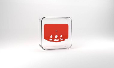 Red Online class icon isolated on grey background. Online education concept. Glass square button. 3d illustration 3D render.