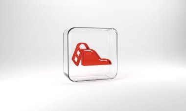 Red Slide playground icon isolated on grey background. Childrens slide. Glass square button. 3d illustration 3D render.