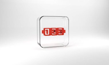 Red Education logic game for preschool kids icon isolated on grey background. Kids activity sheet. Count the number of cubes. Glass square button. 3d illustration 3D render.