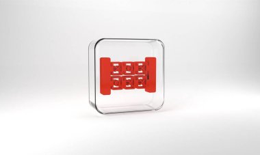 Red Education logic game for preschool kids icon isolated on grey background. Kids activity sheet. Count the number of cubes. Glass square button. 3d illustration 3D render.