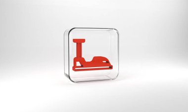 Red Bumper car icon isolated on grey background. Amusement park. Childrens entertainment playground, recreation park. Glass square button. 3d illustration 3D render.