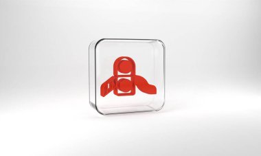 Red Slide playground icon isolated on grey background. Childrens slide. Glass square button. 3d illustration 3D render.
