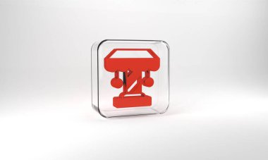 Red Attraction carousel icon isolated on grey background. Amusement park. Childrens entertainment playground, recreation park. Glass square button. 3d illustration 3D render.