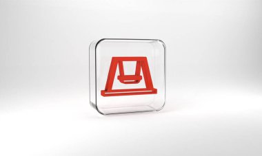 Red Swing for kids summer games on playground icon isolated on grey background. Outdoor entertainment equipment. Glass square button. 3d illustration 3D render.