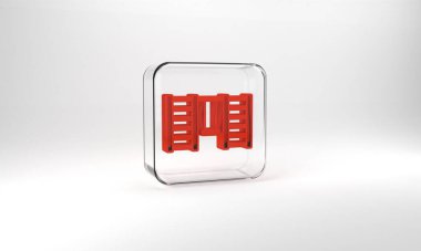 Red Wooden Swedish wall icon isolated on grey background. Swedish stairs. Glass square button. 3d illustration 3D render.