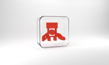 Red Slide playground icon isolated on grey background. Childrens slide. Glass square button. 3d illustration 3D render.