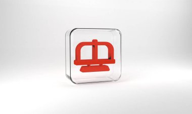 Red Attraction carousel icon isolated on grey background. Amusement park. Childrens entertainment playground, recreation park. Glass square button. 3d illustration 3D render.