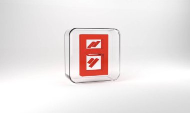 Red Window in room icon isolated on grey background. Glass square button. 3d illustration 3D render.