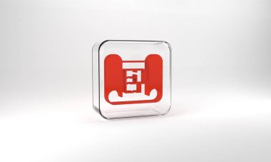 Red House plan icon isolated on grey background. Glass square button. 3d illustration 3D render.