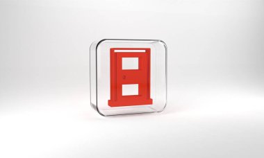 Red Closed door icon isolated on grey background. Glass square button. 3d illustration 3D render.