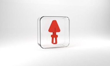 Red Trowel icon isolated on grey background. Glass square button. 3d illustration 3D render.