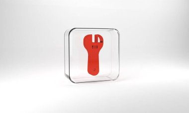 Red Adjustable wrench icon isolated on grey background. Glass square button. 3d illustration 3D render.