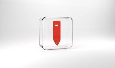 Red Pencil with eraser icon isolated on grey background. Drawing and educational tools. School office symbol. Glass square button. 3d illustration 3D render.