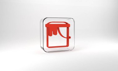 Red Paint bucket icon isolated on grey background. Glass square button. 3d illustration 3D render.