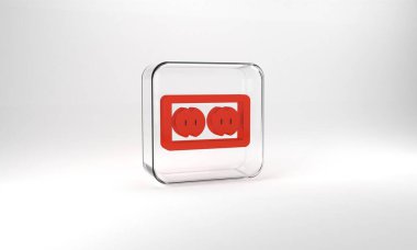 Red Electrical outlet icon isolated on grey background. Power socket. Rosette symbol. Glass square button. 3d illustration 3D render.