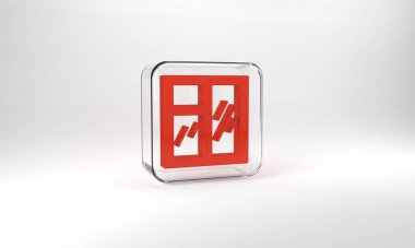 Red Window in room icon isolated on grey background. Glass square button. 3d illustration 3D render.
