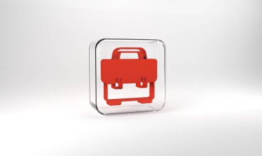 Red Toolbox icon isolated on grey background. Tool box sign. Glass square button. 3d illustration 3D render.