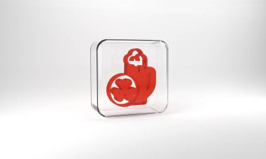 Red Glass of beer icon isolated on grey background. Happy Saint Patricks day. National Irish holiday. Glass square button. 3d illustration 3D render.