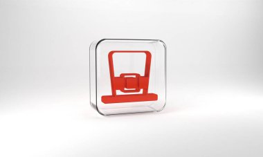 Red Leprechaun hat icon isolated on grey background. Happy Saint Patricks day. National Irish holiday. Glass square button. 3d illustration 3D render.