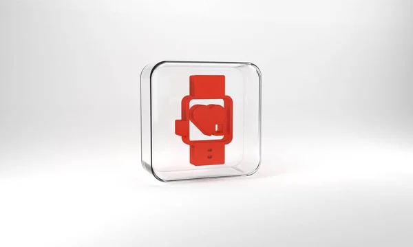 Red Smart Watch Showing Heart Beat Rate Icon Isolated Grey — Stockfoto