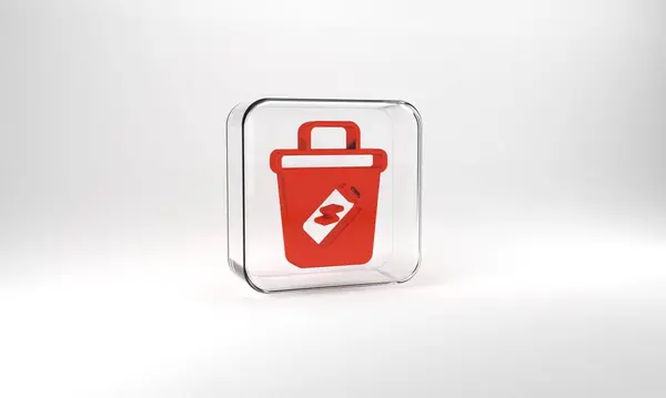 Red Trash Can Icon Isolated Grey Background Garbage Bin Sign – stockfoto