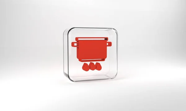 Red Cooking Pot Fire Icon Isolated Grey Background Boil Stew — Stock Photo, Image