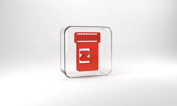 Red Sleeping Pill Icon Isolated Grey Background Glass Square Button — Stockfoto