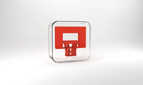 Red Basketball Backboard Icon Isolated Grey Background Glass Square Button — Fotografia de Stock