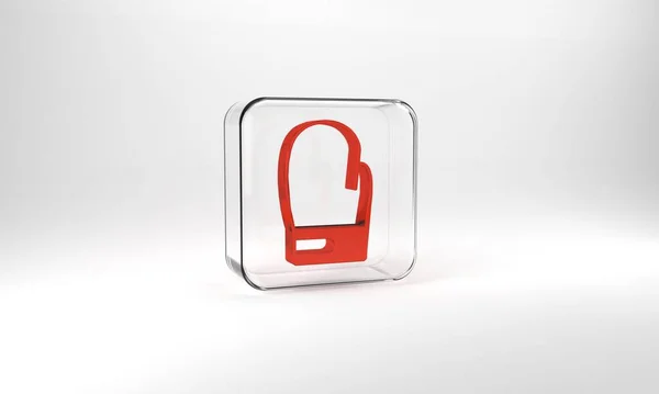 Red Boxing Glove Icon Isolated Grey Background Glass Square Button — Stockfoto