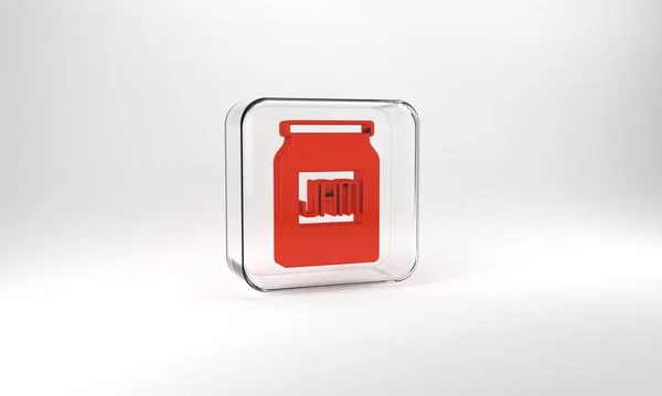 Red Jam Jar Icon Isolated Grey Background Glass Square Button — Stockfoto