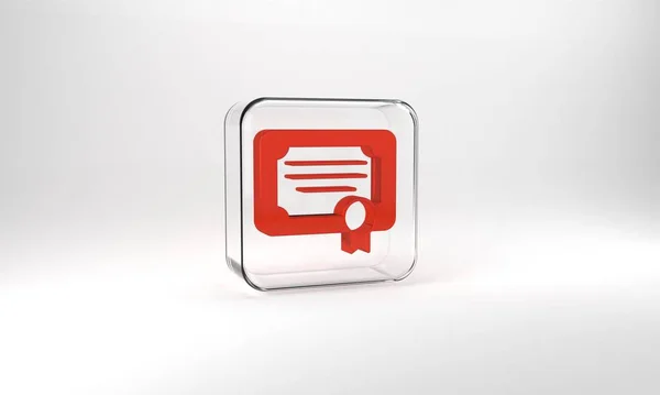 Red Certificate Template Icon Isolated Grey Background Achievement Award Degree —  Fotos de Stock