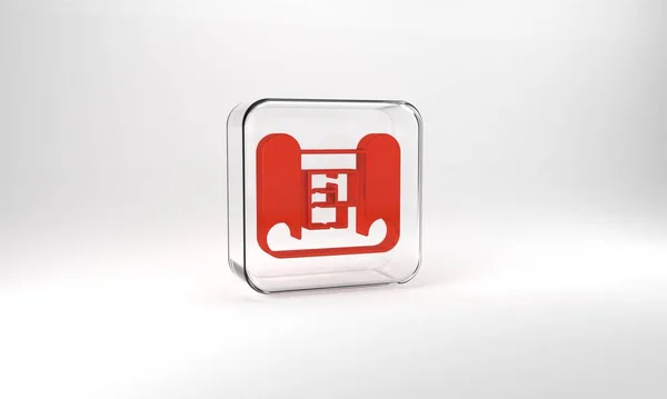 Red House Plan Icon Isolated Grey Background Glass Square Button —  Fotos de Stock