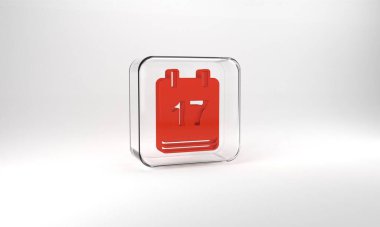 Red Saint Patricks day with calendar icon isolated on grey background. Date 17 March. Glass square button. 3d illustration 3D render.