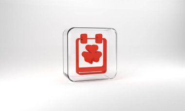 Red Saint Patricks day with calendar icon isolated on grey background. Date 17 March. Glass square button. 3d illustration 3D render.