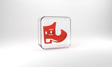 Red Leprechaun boot icon isolated on grey background. Happy Saint Patricks day. National Irish holiday. Glass square button. 3d illustration 3D render.