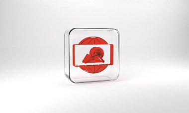 Red Wide angle picture icon isolated on grey background. Panorama view. Glass square button. 3d illustration 3D render.