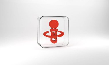 Red VR controller game icon isolated on grey background. Virtual reality experience, sensation of presence, position-tracking technology device. Glass square button. 3d illustration 3D render.