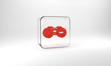 Red Gamepad icon isolated on grey background. Game controller. Glass square button. 3d illustration 3D render.