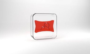 Red Wide angle picture icon isolated on grey background. Panorama view. Glass square button. 3d illustration 3D render.