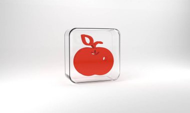 Red Poison apple icon isolated on grey background. Poisoned witch apple. Glass square button. 3d illustration 3D render.