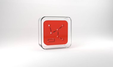 Red Railway map icon isolated on grey background. Glass square button. 3d illustration 3D render.