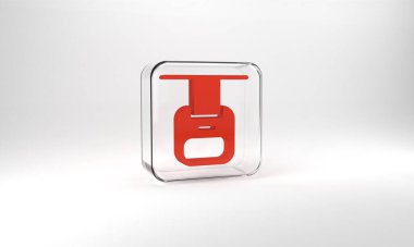Red Cable car icon isolated on grey background. Funicular sign. Glass square button. 3d illustration 3D render.