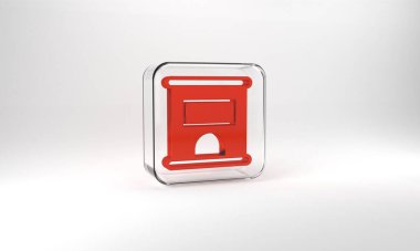Red Ticket office to buy tickets for train or plane icon isolated on grey background. Buying tickets. Ticket service. Glass square button. 3d illustration 3D render.