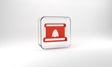 Red Railway tunnel icon isolated on grey background. Railroad tunnel. Glass square button. 3d illustration 3D render.