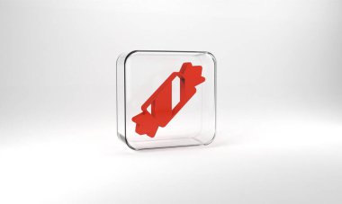 Red Candy icon isolated on grey background. Merry Christmas and Happy New Year. Glass square button. 3d illustration 3D render.