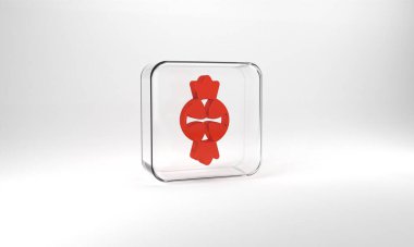 Red Candy icon isolated on grey background. Merry Christmas and Happy New Year. Glass square button. 3d illustration 3D render.