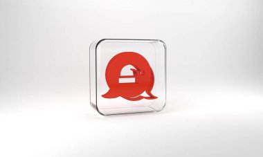 Red Christmas Santa Claus hat icon isolated on grey background. Merry Christmas and Happy New Year. Glass square button. 3d illustration 3D render.
