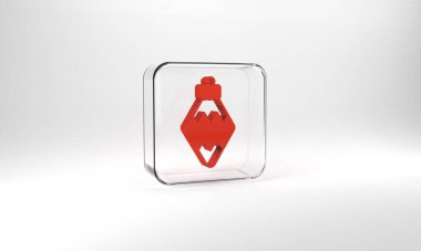 Red Christmas toy icon isolated on grey background. Merry Christmas and Happy New Year. Glass square button. 3d illustration 3D render.